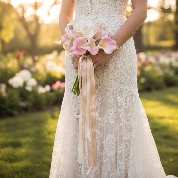 Blush Pink and White Faux Calla Lily Stems 15 Inch Wedding Artificial Flowers Bu - Picture 2 of 10